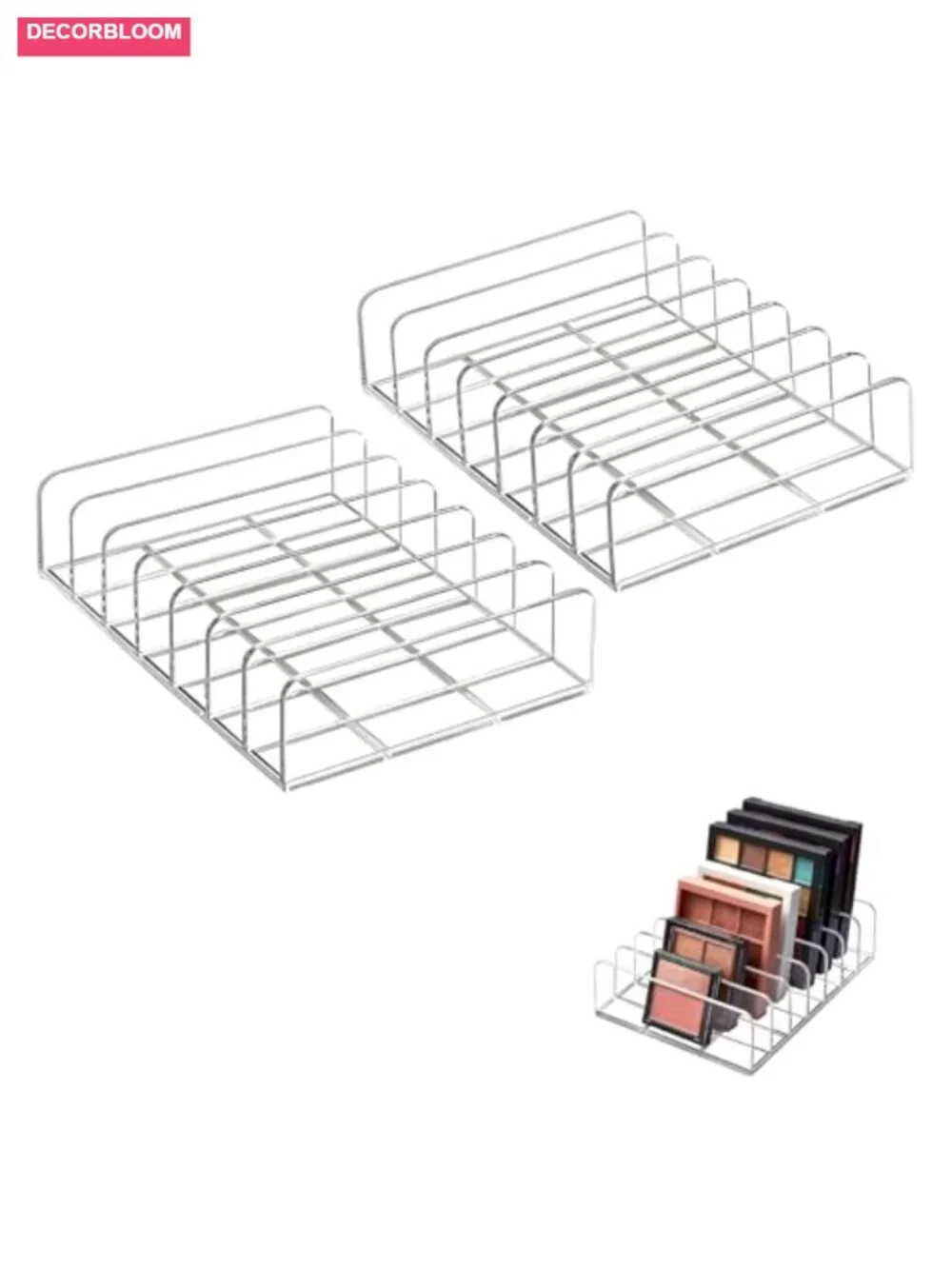 2-Pack Acrylic 7-Slot Makeup Palette Organizer Clear Display Case